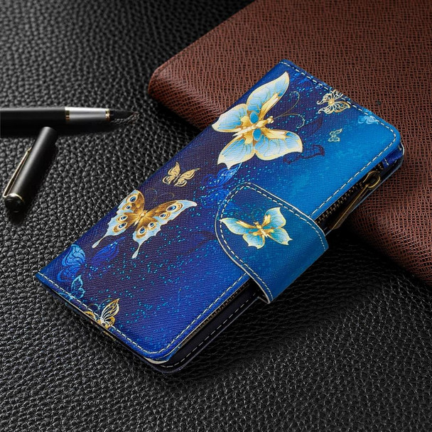 iPhone 12 Pro Max Colored Drawing Pattern Zipper Horizontal Flip Leather Case with Holder & Card Slots & Wallet(Gold Butterfly)