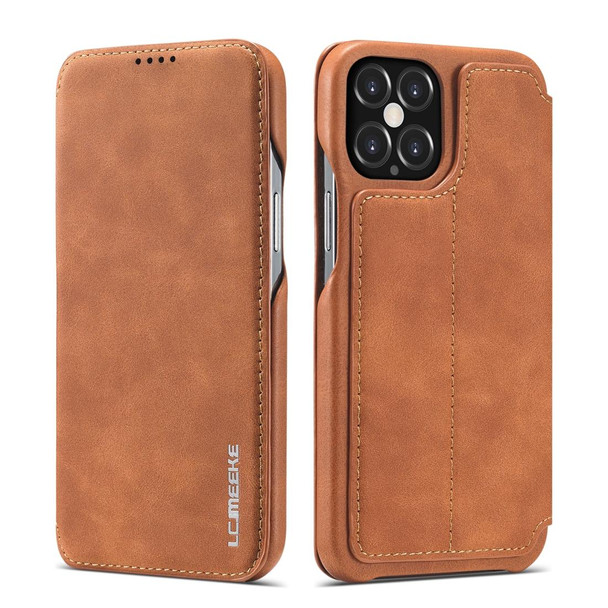 iPhone 12 / 12 Pro LC.IMEEKE Hon Ancient Series Horizontal Flip Leather Case with Holder & Card Slot(Brown)