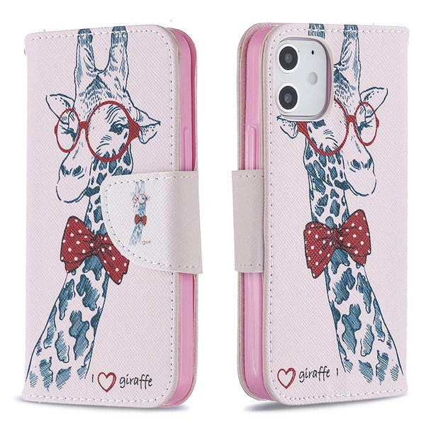 iPhone 12 mini Colored Drawing Pattern Horizontal Flip Leather Case with Holder & Card Slots & Wallet(Deer)