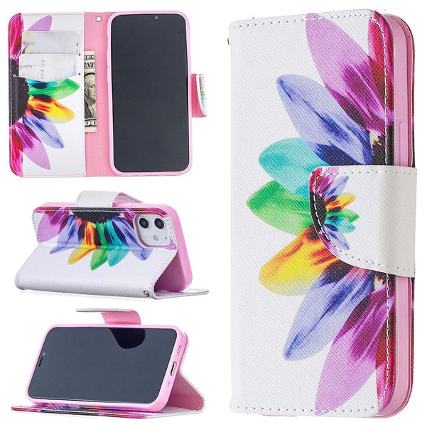 iPhone 12 mini Colored Drawing Pattern Horizontal Flip Leather Case with Holder & Card Slots & Wallet(Sunflower)