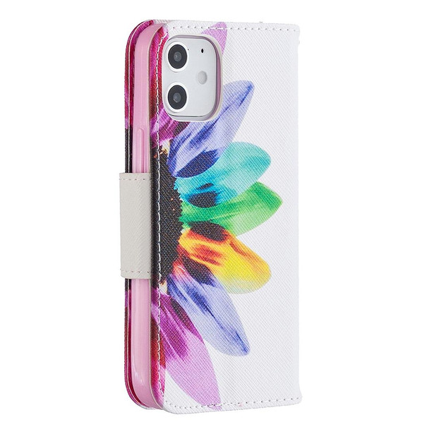 iPhone 12 mini Colored Drawing Pattern Horizontal Flip Leather Case with Holder & Card Slots & Wallet(Sunflower)