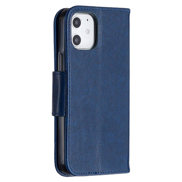 iPhone 12 mini Embossing Two Butterflies Pattern Horizontal Flip PU Leather Case with Holder & Card Slot & Wallet & Lanyard(Blue)