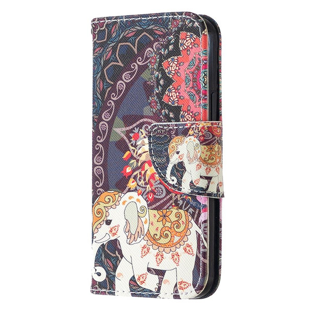 iPhone 12 mini Colored Drawing Pattern Horizontal Flip Leather Case with Holder & Card Slots & Wallet(Flowers and Elephant)