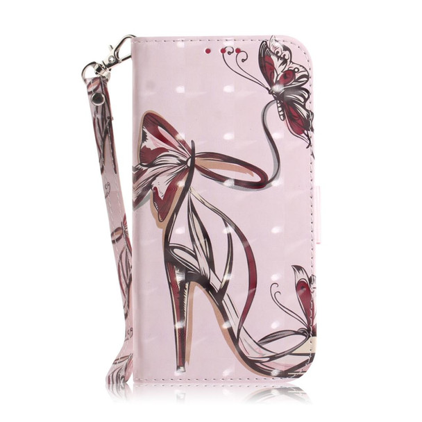 iPhone 12 / 12 Pro 3D Colored Drawing Horizontal Flip Leather Case with Holder & Card Slots & Wallet & Lanyard(Butterfly High-heeled)