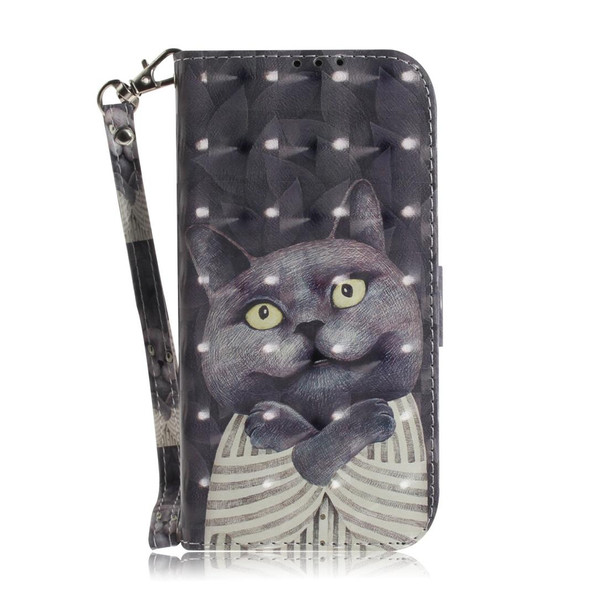 iPhone 12 / 12 Pro 3D Colored Drawing Horizontal Flip Leather Case with Holder & Card Slots & Wallet & Lanyard(Hug Cat)