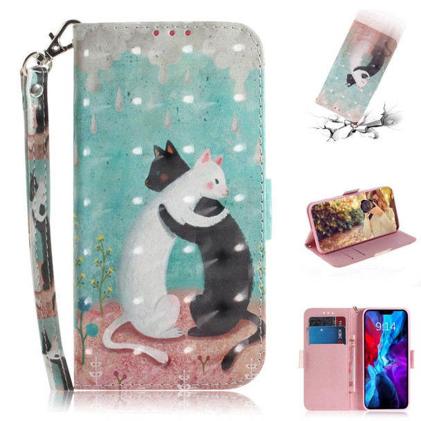 iPhone 12 mini 3D Colored Drawing Horizontal Flip Leather Case with Holder & Card Slots & Wallet & Lanyard(Black White Cat)
