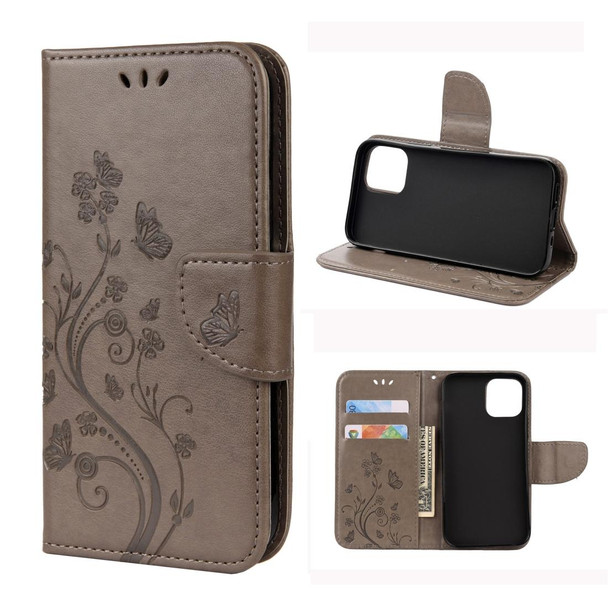 iPhone 12 Pro Max Butterfly Flower Pattern Horizontal Flip Leather Case with Holder & Card Slots & Wallet(Grey)