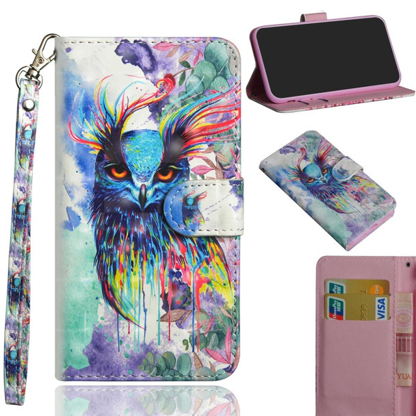 iPhone 12 mini 3D Painting Pattern Horizontal Flip TPU + PU Leather Case with Holder & Card Slots & Wallet(Watercolor Owl)