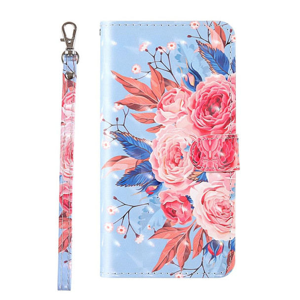 iPhone 12 / 12 Pro 3D Painting Colored Drawing Pattern Horizontal Flip TPU + PU Leather Case with Holder & Card Slots & Wallet & Lanyard(Colored Flowers)