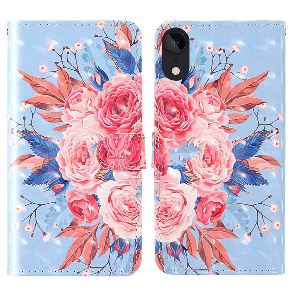 iPhone XR 3D Painting Colored Drawing Pattern Horizontal Flip TPU + PU Leather Case with Holder & Card Slots & Wallet & Lanyard(Colored Flowers)