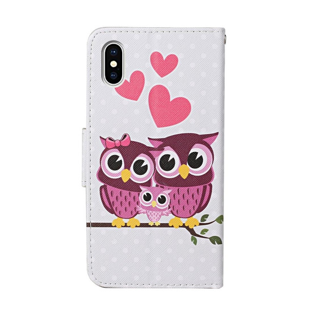 iPhone XS Max Colored Drawing Pattern Horizontal Flip Leather Case with Holder & Card Slots & Wallet(Owl Family)