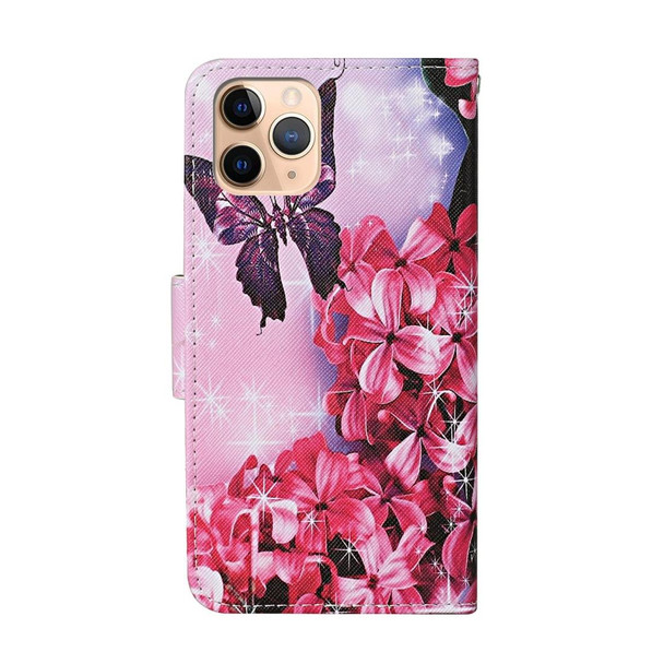 iPhone 11 Pro Colored Drawing Pattern Horizontal Flip Leather Case with Holder & Card Slots & Wallet(Red Flower Butterfly)