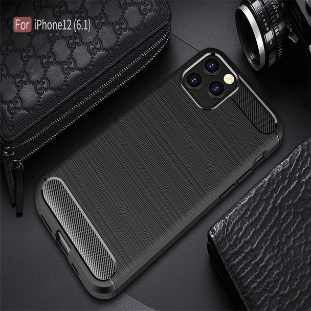 iPhone 12 / 12 Pro 6.1 inch Brushed Texture Carbon Fiber TPU Case(Black)