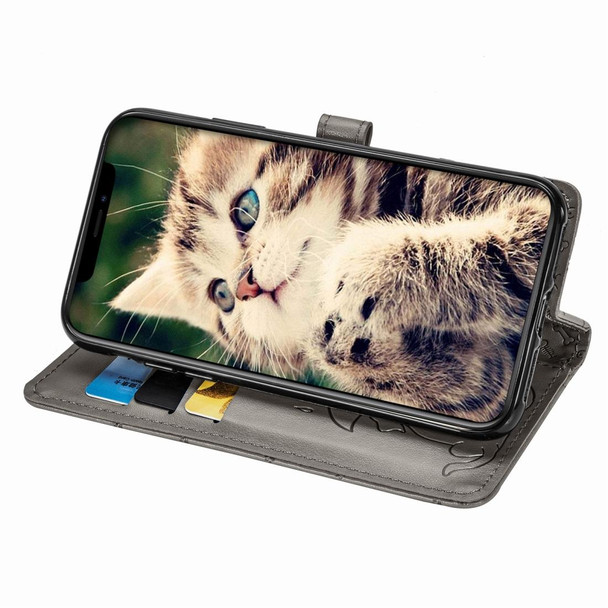 iPhone 11 Pro Cute Cat and Dog Embossed Horizontal Flip PU Leather Case with Holder / Card Slot / Wallet / Lanyard(Gray)