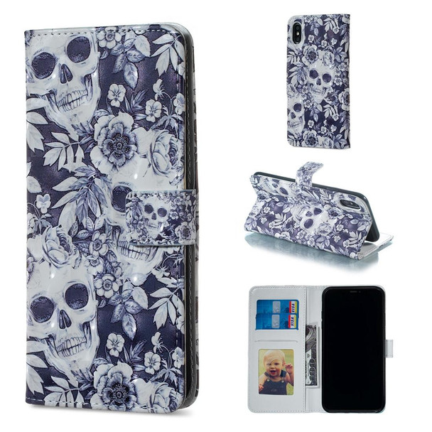 Skull and Flower Pattern Horizontal Flip Leather Case for iPhone XS Max, with Holder & Card Slots & Photo Frame & Wallet