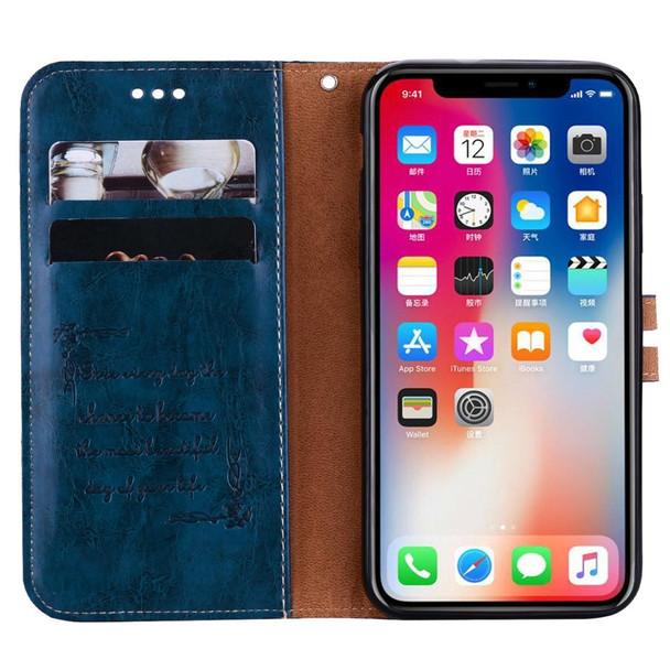 iPhone X / XS Business Style Oil Wax Texture Horizontal Flip Leather Case with Holder & Card Slots & Wallet (Blue)