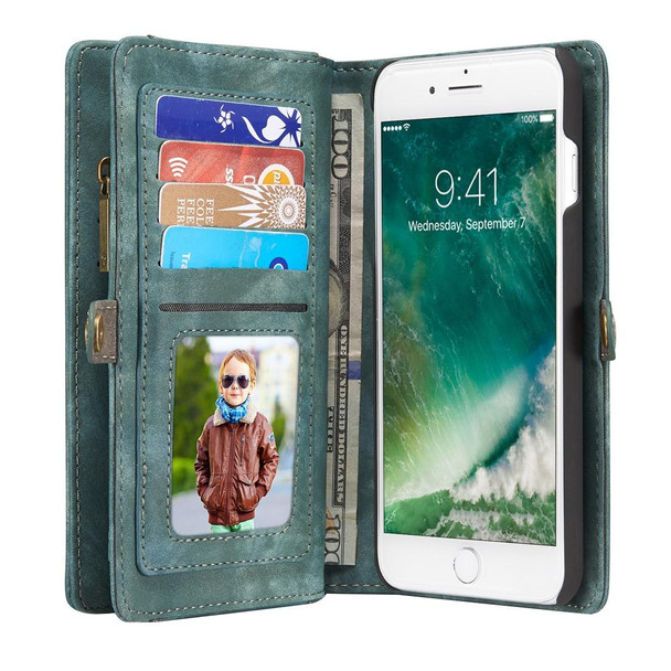 CaseMe for iPhone 8 Plus & 7 Plus   Multifunctional Leatherette Billfold with Detachable Magnetic PC Back Protective Case & Holder & 11 Card Slots & 3 Cash Slots & 1 Zipper Wallet & 2 Photo Frames & 3 Magnetic Clasps(Blue)