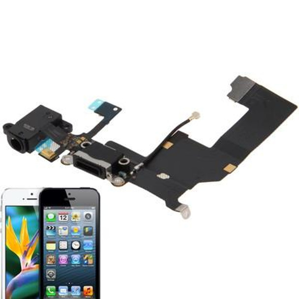 Original Tail Connector Charger Flex Cable + Headphone Audio Jack Ribbon Flex Cable for iPhone 5(Black)