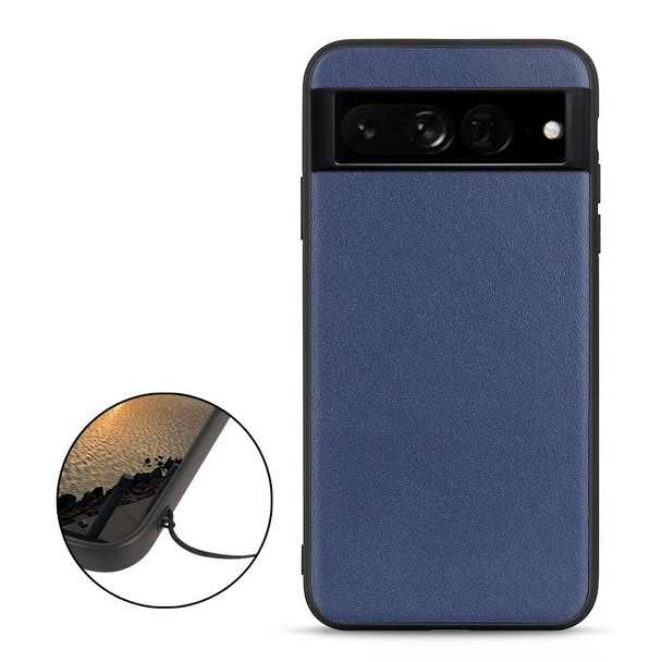 Google Pixel 7 Pro Accurate Hole Lambskin Texture Genuine Leather Phone Case(Blue)