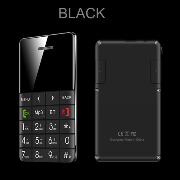 AEKU Qmart Q5 Card Mobile Phone, Network: 2G, 5.5mm Ultra Thin Pocket Mini Slim Card Phone, 0.96 inch, QWERTY Keyboard, BT, Pedometer, Remote Notifier, MP3 Music, Remote Capture(Black)