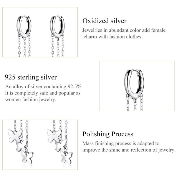 S925 Sterling Silver Tassel Butterfly Ear Stud Women Earrings