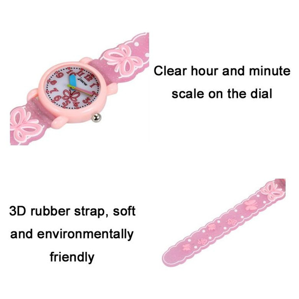 JNEW A335-86228 Children Cartoon 3D Love Butterfly Silicone Waterproof Quartz Watch(Pink Shell White Belt)