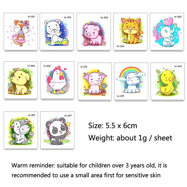 50 PCS Children Cartoon Animal Flower Arm Sticker Water Transfer Tattoo Sticker(W-077)