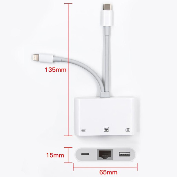 NK-107 Pro 3 in 1 USB-C / Type-C + 8 Pin Male to USB + RJ45 + 8 Pin Charging Female Interface Adapter