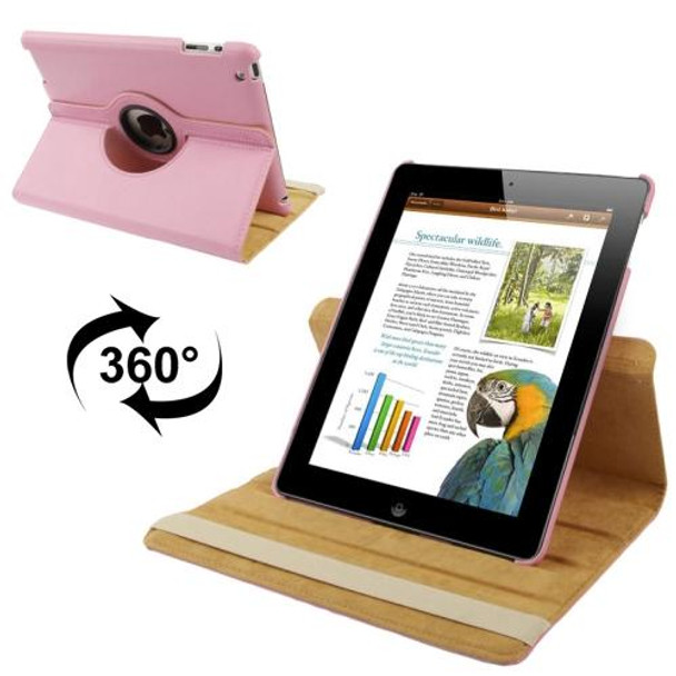 360 Degree Rotatable Leatherette Case with Sleep / Wake-up Function & Holder for New iPad (iPad 3)(Pink)