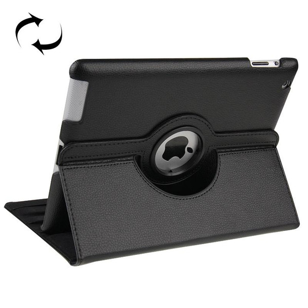 360 Degree Rotatable Leatherette Case with Sleep / Wake-up Function & Holder for New iPad (iPad 3)(Black)