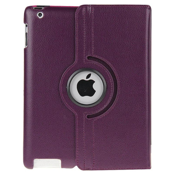 360 Degree Rotatable Leatherette Case with Sleep / Wake-up Function & Holder for New iPad (iPad 3)(Purple)