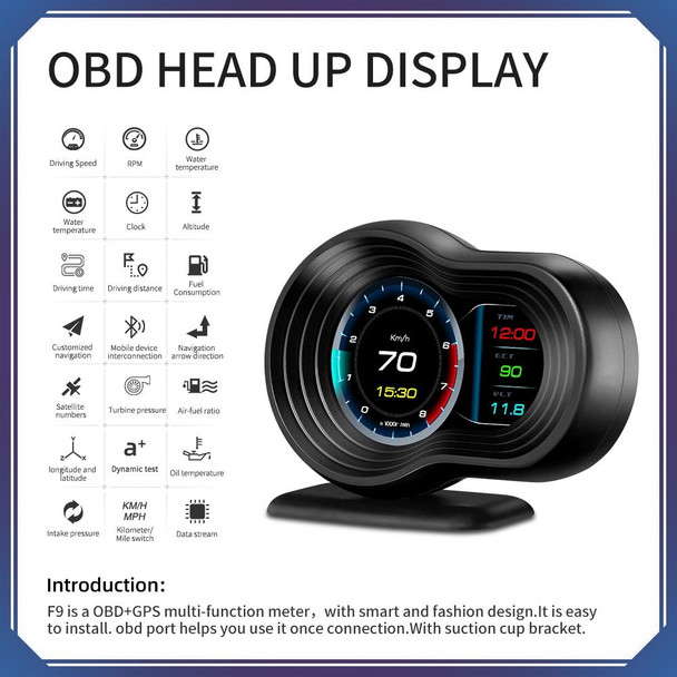 F9 OBD2 + GPS Mode Car HUD Head-up Display Speed / Water Temperature / Voltage Display