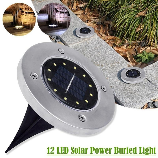 2 PCS 12 LEDs Solar Powered Buried Light Under Ground Lamp IP65 Waterproof Outdoor Garden Street Light (Warm White)