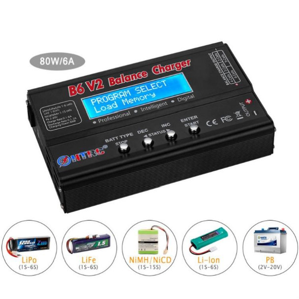 HTRC B6 V2 Balance Charger Intelligent Model Airplane Lithium Battery Charger, EU Plug