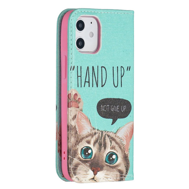 Colored Drawing Pattern Invisible Magnetic Horizontal Flip PU Leatherette Case with Holder & Card Slots & Wallet - iPhone 12 mini(Cat)