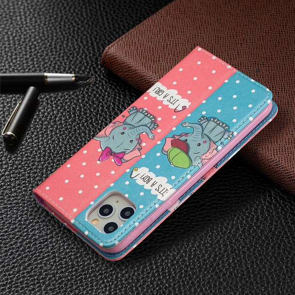 Colored Drawing Pattern Invisible Magnetic Horizontal Flip PU Leatherette Case with Holder & Card Slots & Wallet - iPhone 11 Pro(Elephant)