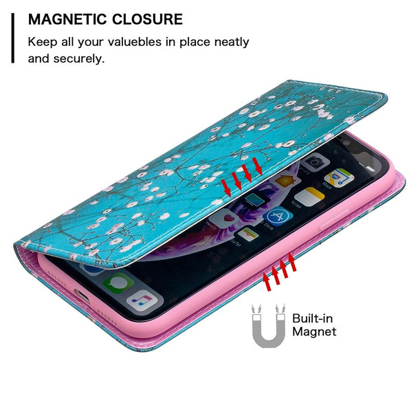 Colored Drawing Pattern Invisible Magnetic Horizontal Flip PU Leatherette Case with Holder & Card Slots & Wallet - iPhone XR(Plum Blossom)