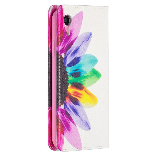 Colored Drawing Pattern Invisible Magnetic Horizontal Flip PU Leatherette Case with Holder & Card Slots & Wallet - iPhone XR(Sun Flower)