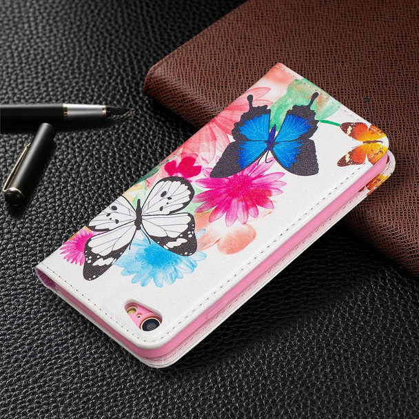 Colored Drawing Pattern Invisible Magnetic Horizontal Flip PU Leatherette Case with Holder & Card Slots & Wallet - iPhone 8 & 7(Two Butterflies)