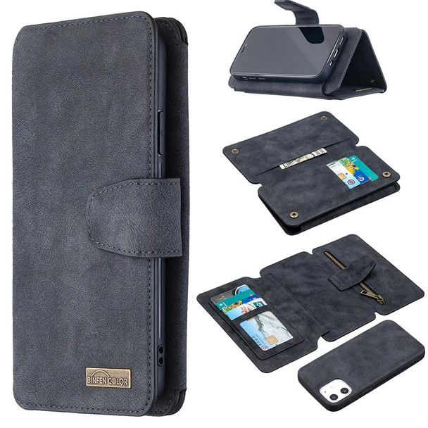 Detachable Frosted Magnetic Horizontal Flip Leatherette Case with Card Slots & Holder & Zipper Wallet & Photo Frame - iPhone 12 mini(Black Blue)