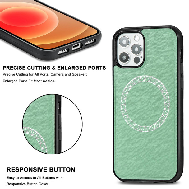 Cross Texture Embossing Magnetic PU + TPU Protective MagSafe Case - iPhone 12 mini(Mint Green)