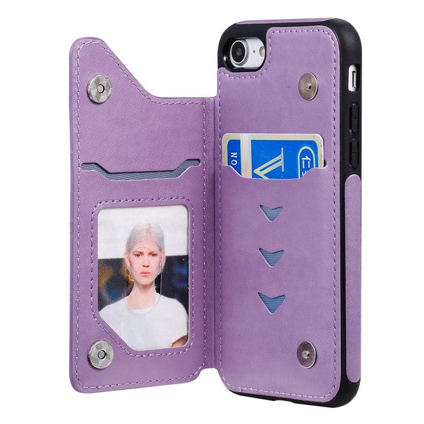 iPhone 7 & 8 Butterfly Embossing Pattern Shockproof Protective Case with Holder & Card Slots & Photo Frame(Purple)