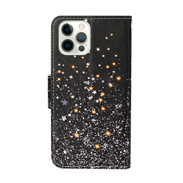 Colored Drawing Pattern Horizontal Flip Leatherette Case with Holder & Card Slots & Wallet - iPhone 12 Pro Max(Black Five-pointed Star)
