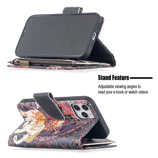 iPhone 12 / 12 Pro Colored Drawing Pattern Zipper Horizontal Flip Leather Case with Holder & Card Slots & Wallet(Bear)