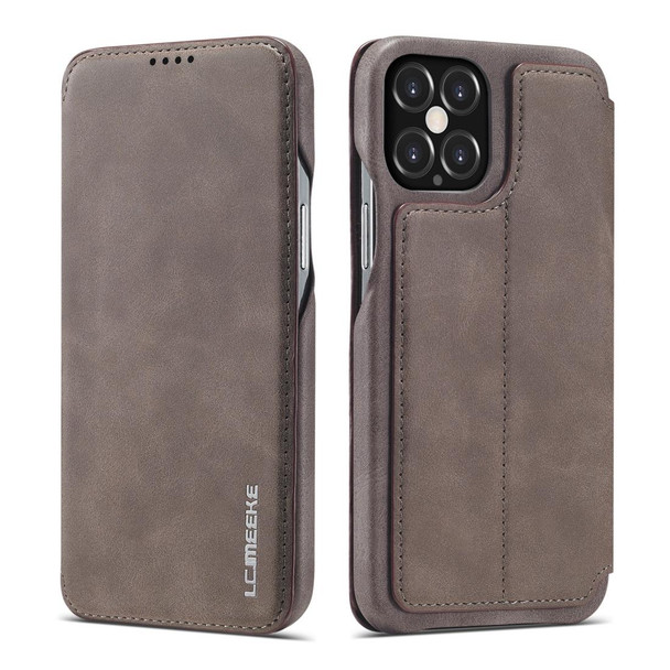 iPhone 12 / 12 Pro LC.IMEEKE Hon Ancient Series Horizontal Flip Leather Case with Holder & Card Slot(Coffee)