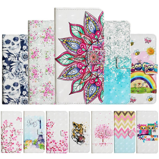 iPhone 12 / 12 Pro 3D Painted Pattern Horizontal Flip Leather Case with Holder & Card Slots & Photo Frame & Wallet(Cherry Blossoms)