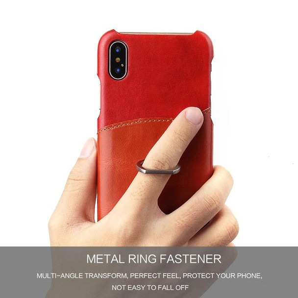 Fierre Shann -   iPhone X / XS   Color Matching Genuine Leatherette Back Cover Case With 360 Degree Rotation Holder & Card Slot(Red)