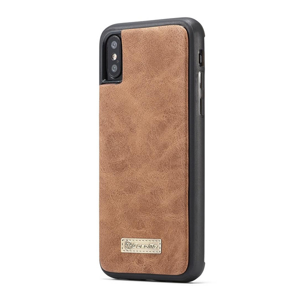 CaseMe-007 for   iPhone X / XS   TPU + PC Magnetic Absorption Detachable Back Cover Horizontal Flip Leatherette Case with Card Slots & Zipper Wallet & Photo Frame (Brown)