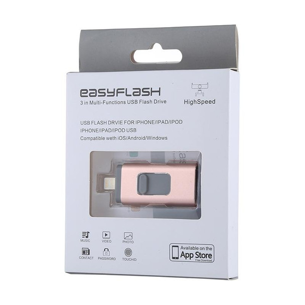 easyflash RQW-01B 3 in 1 USB 2.0 & 8 Pin & Micro USB 32GB Flash Drive(Rose Gold)