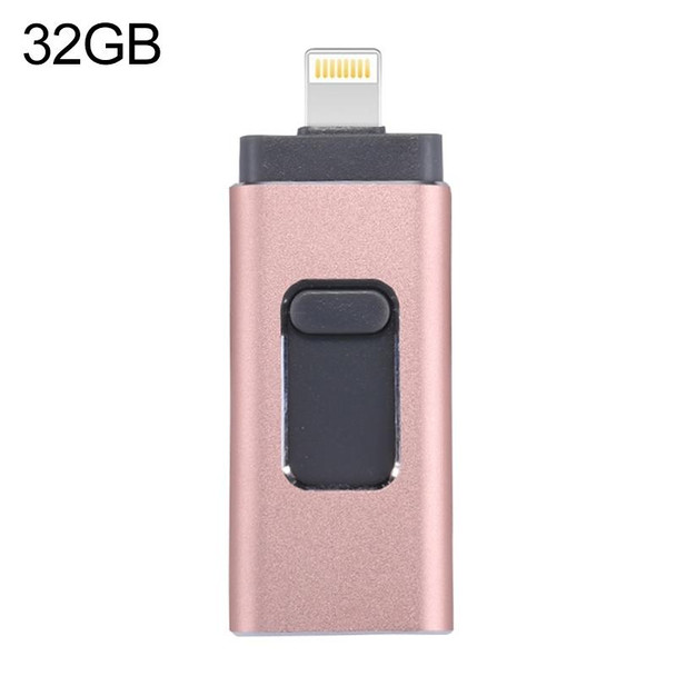 easyflash RQW-01B 3 in 1 USB 2.0 & 8 Pin & Micro USB 32GB Flash Drive(Rose Gold)